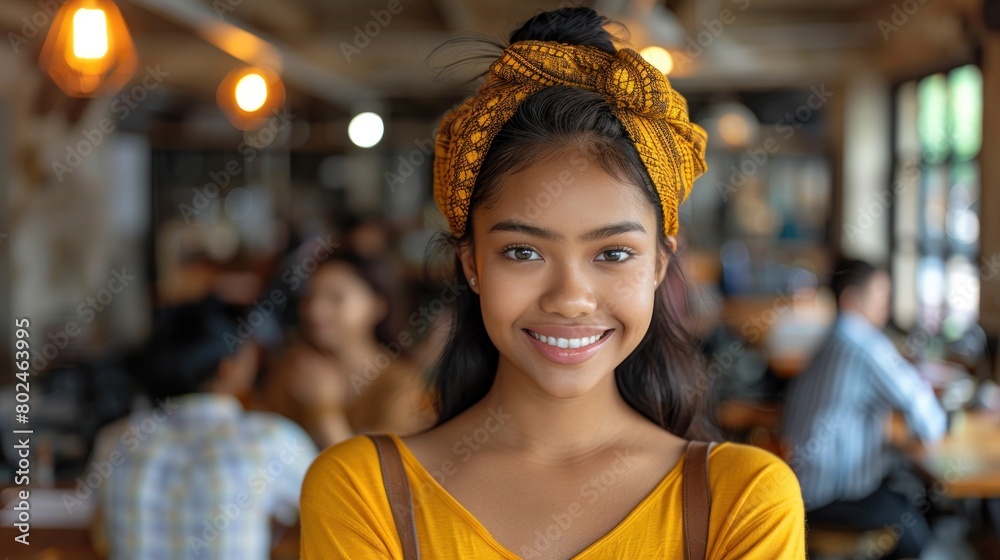 Woman in Yellow Top and Headband Woman in Yellow Top and Headband