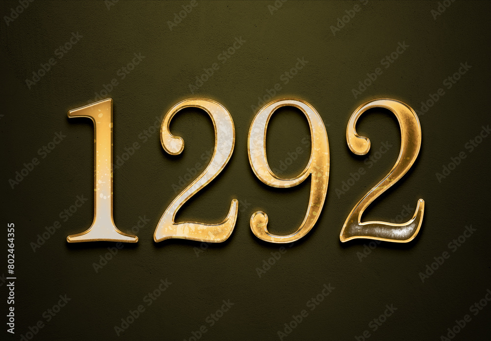 Old gold effect of 1292 number with 3D glossy style Mockup. Old gold effect of 1292 number with 3D glossy style Mockup.