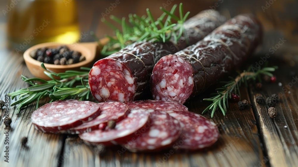 Assorted Sausages on Wooden Table Assorted Sausages on Wooden Table