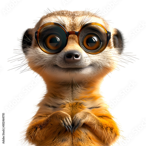 A compassionate 3D cartoon render of a meerkat assisting confused sightseers.