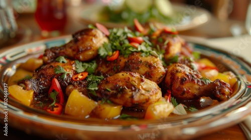 The cuisine of Bolivia. Picante de Pollo is a spicy chicken.