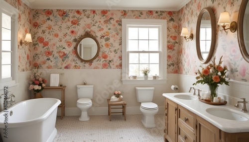 Floral bathroom authentic interior design.