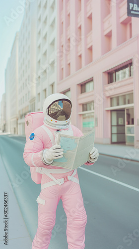 Astronaut Exploring Urban Streets with a Map