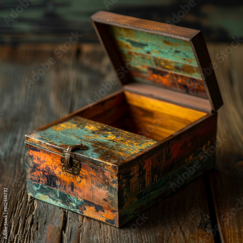 Vintage Wooden Treasure Chest on Rustic Background