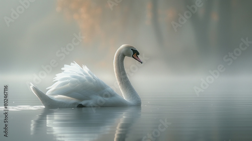 Swan on Misty Waters at Dawn