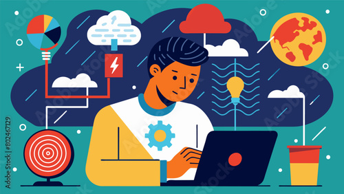 A neurodivergent climatologist using advanced technology to study weather patterns and predict climate change their unique perspectives and insights. Vector illustration