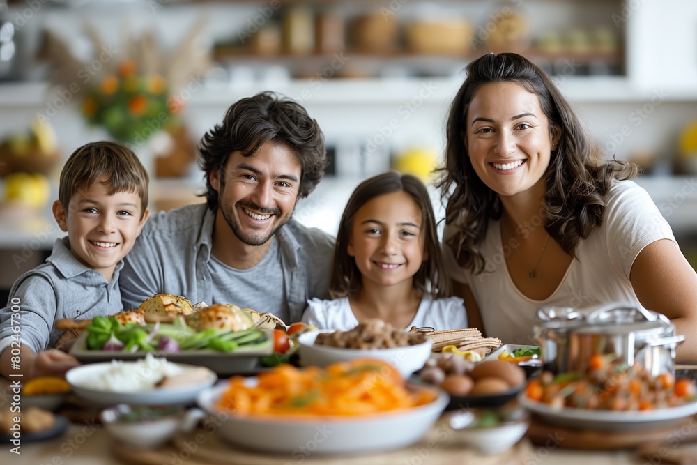 Happy family enjoying a healthy dinner together at home Happy family enjoying a healthy dinner together at home
