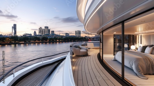 a modern penthouse with panoramic views of a glittering city skyline or a pristine yacht sailing on tranquil waters.