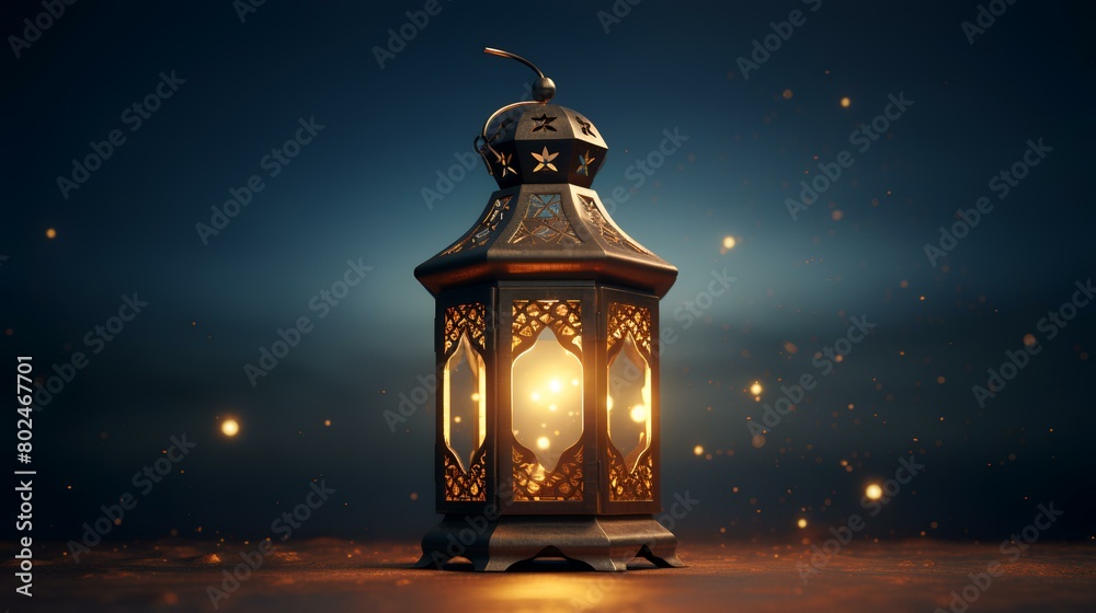 Lantern in the dark. Ramadan Kareem concept. 3D Rendering Lantern in the dark. Ramadan Kareem concept. 3D Rendering