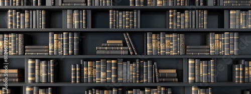 black bookshelf with books in dark grey and golden colors