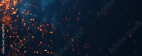 abstract network pattern with orange dots connected to golden lines on dark blue background
