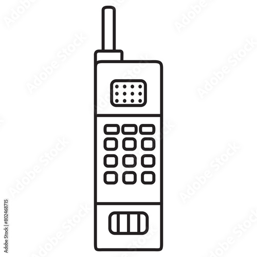 Old mobile phone icon from the 90s.Y2k flip phone.Retro phone.Old cell phone.Modern and trendy items from the 90s.Button mobile telephone.Isolated on white background.Vector flat illustration.