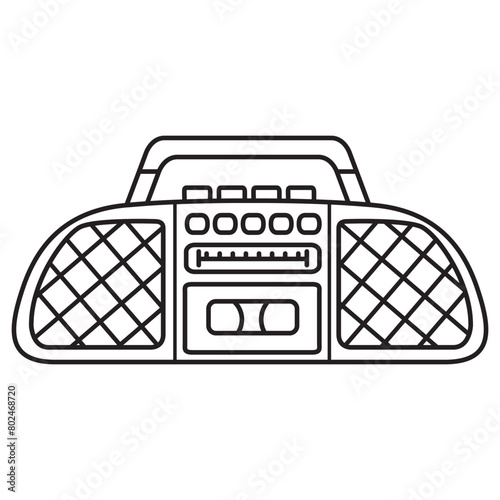 Vintage music players.Boombox musical device.Retro music center.Tape recorder.Stereo audio system.Sound system.Radio recorder icon. Isolated on white background.Vector flat illustration.