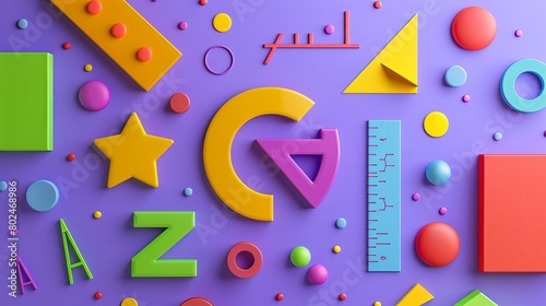 A creative display of colorful math fractions set against a violet background, designed to make learning math fun and visually appealing for children