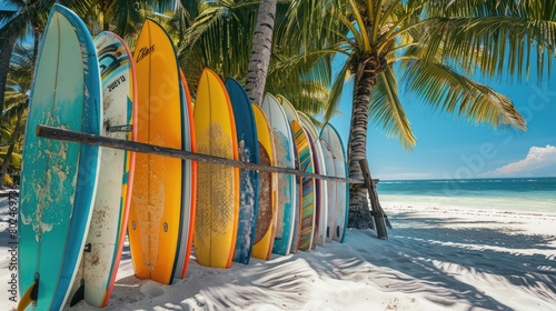 Serene Surfboards Resting on Sandy Shoreline photo