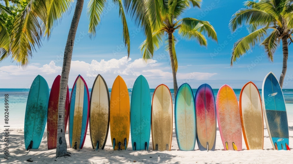 Serene Surfboards Resting on Sandy Shoreline Serene Surfboards Resting on Sandy Shoreline