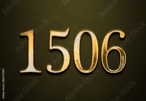 Old gold effect of 1506 number with 3D glossy style Mockup. 