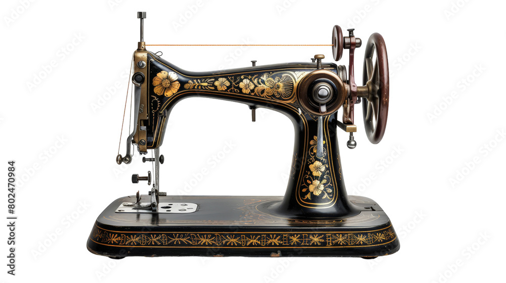 Old-Fashioned Sewing Machine on transparent background