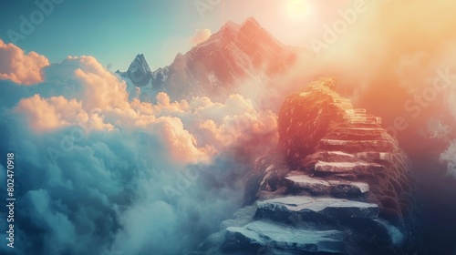 Journey to success  abstract path to mountain summit in reaching goals concept background photo