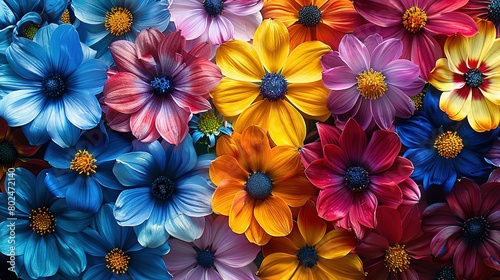  A collection of vibrant blooms arranged together atop a patch of brightly colored petals