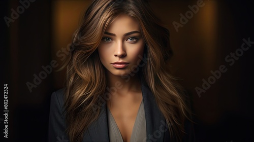 The perfect image of a beautiful brown-haired girl. Feminine image of natural beauty. Illustration for beauty and fashion magazine.