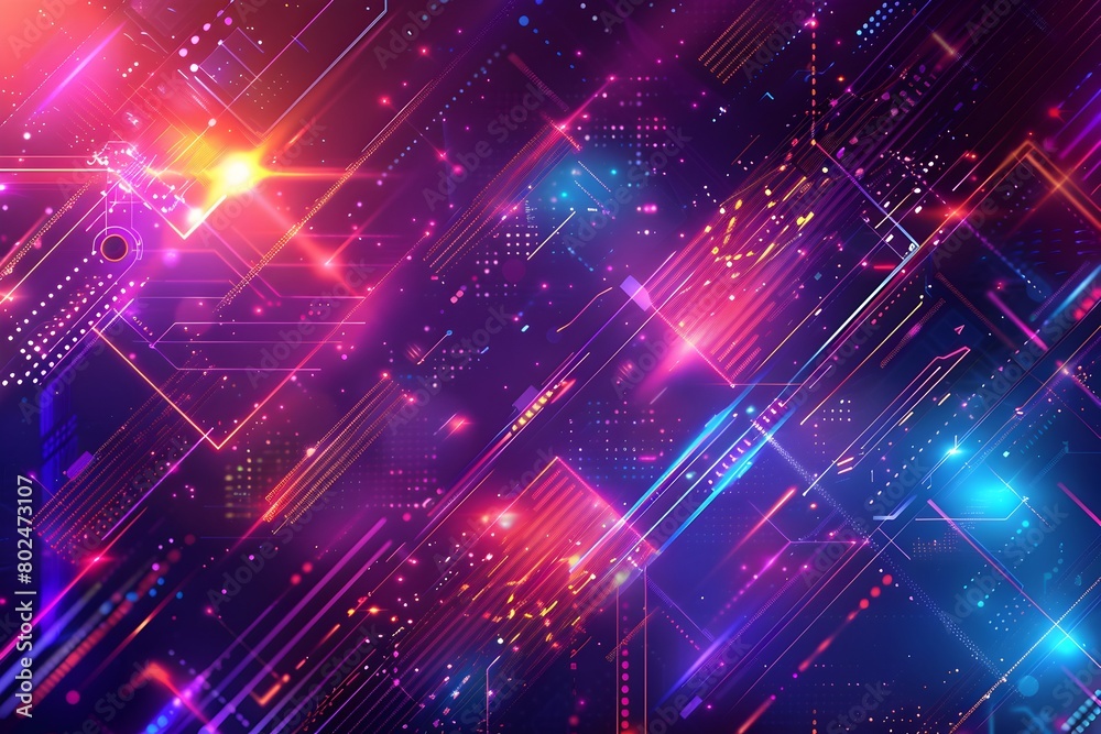 Abstract background with geometric shapes and neon lights, creating an atmosphere of futuristic technology and innovation Digital illustration with detailed textures and glowing effects for design use Abstract background with geometric shapes and neon lights, creating an atmosphere of futuristic technology and innovation Digital illustration with detailed textures and glowing effects for design use