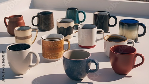 A lot of cups of coffee and tea
