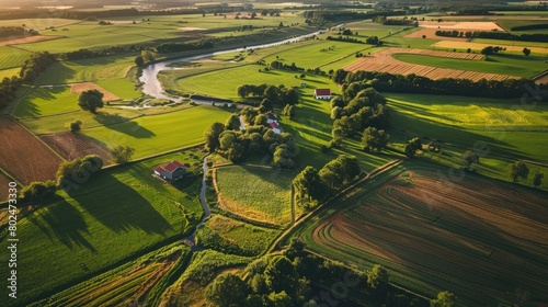 Denmark countryside farm land with river