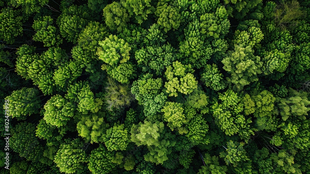 Drone's Eye View - aerial top down tree green background, Caucasus, Russia.