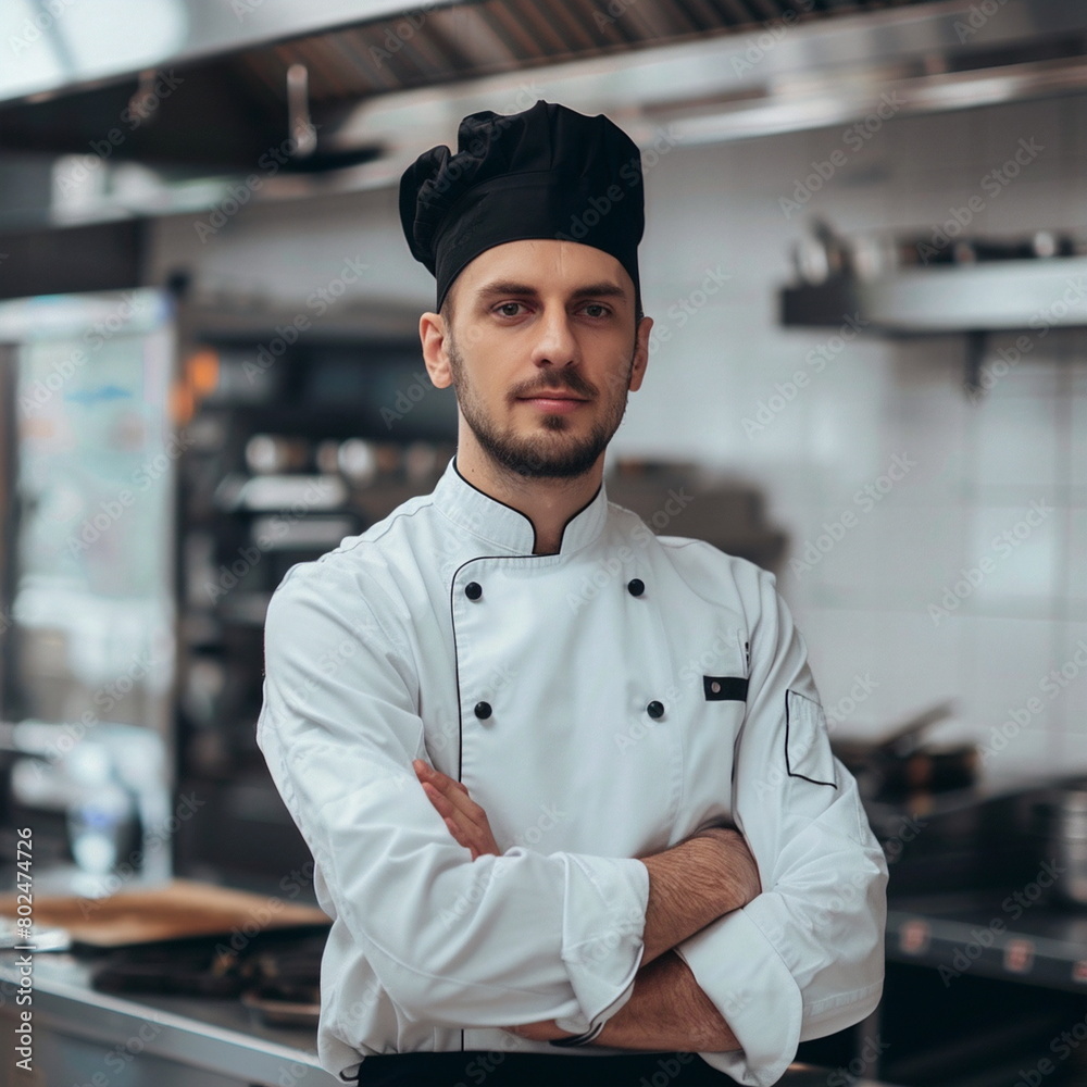 portrait of a chef in a restaurant kitchen portrait of a chef in a restaurant kitchen