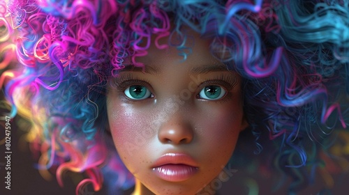 Cute black girl with multicolor baird hair