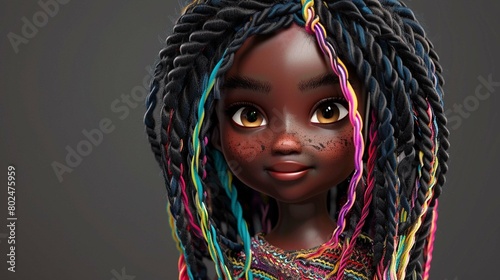 Cute black girl with multicolor baird hair photo