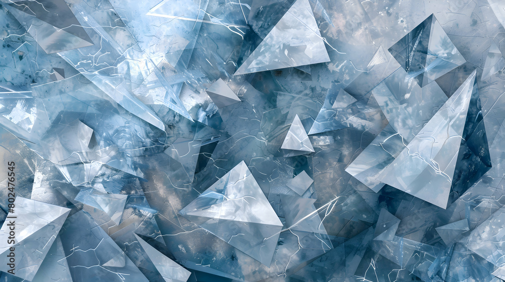 Obraz premium A high-definition photograph of an abstract background consisting of overlapping geometric shapes in a palette of blue and silver, creating a sense of depth and movement