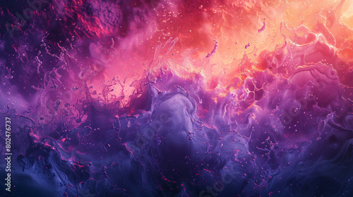 A colorful space scene with purple and orange clouds and a purple background