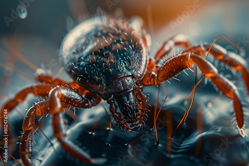 Insect monster bites, encephalitis tick macro dust mite, horrible microscopic bug, skin parasite photo