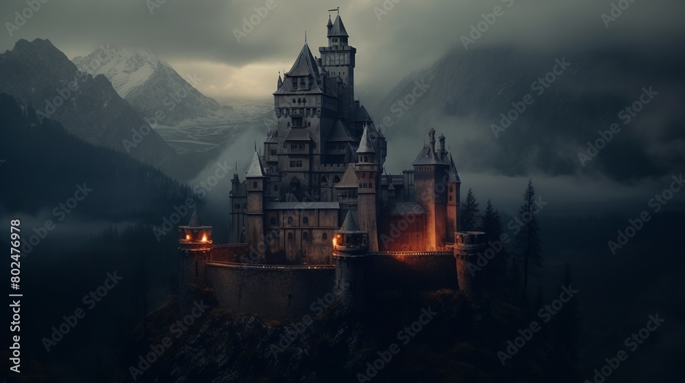 Castle in the mountains. Fantasy world