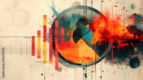 Explosion of infographics abstract digital art concept with pie charts and bar chart diagrams photo