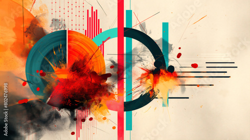 Explosion of infographics abstract digital art concept with pie charts and bar chart diagrams photo