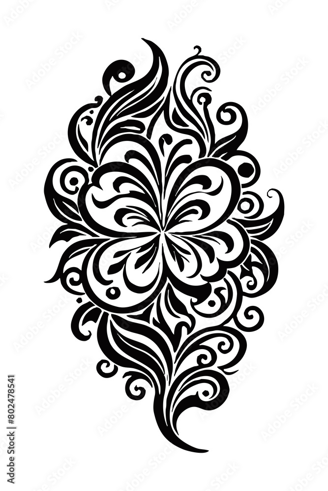 Botanical black and white pattern. For use on tattoos, posters, textiles, T-shirt printing. Generated by Ai Botanical black and white pattern. For use on tattoos, posters, textiles, T-shirt printing. Generated by Ai