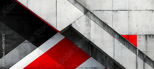 A photo capturing the essence of modern art with abstract geometric shapes in a high contrast setting of black, white, and red