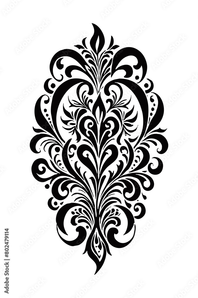 Botanical black and white pattern. For use on tattoos, posters, textiles, T-shirt printing. Generated by Ai Botanical black and white pattern. For use on tattoos, posters, textiles, T-shirt printing. Generated by Ai
