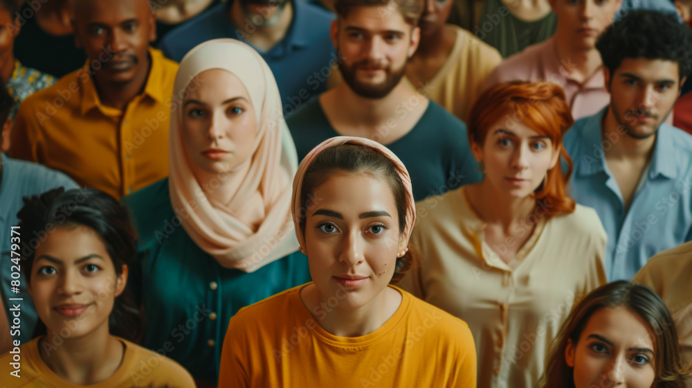 Fototapeta premium A large group of multicultural people in the same room looking at the camera. Multiracial concept.