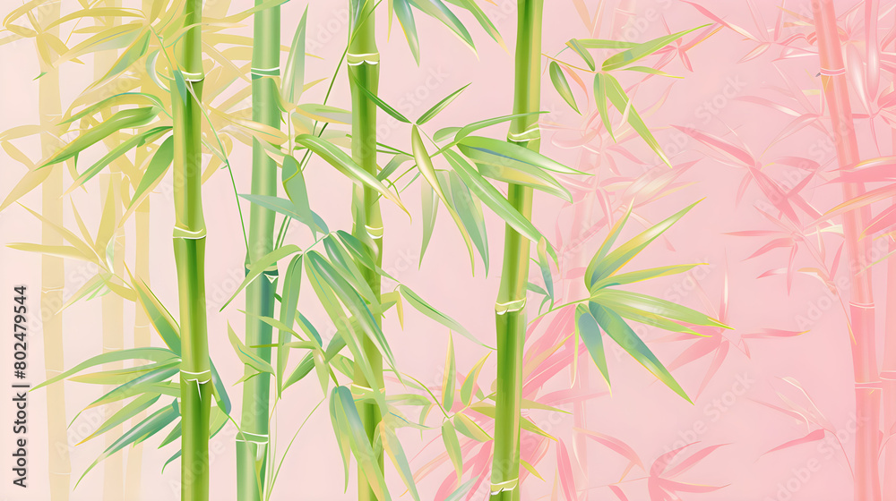 Fototapeta premium Green bamboo tree painting against pink background.