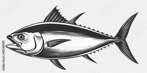 Isolated Black and White Illustration of Albacore Tuna Fish - Realistic Sea Animal for Commercial photo