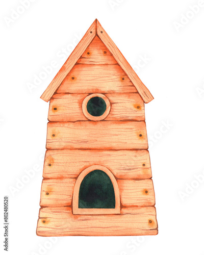 A large birdhouse. Watercolor illustration, poster.