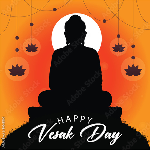 Happy Buddha Purnima Vesak festival social media post design vector illustration.