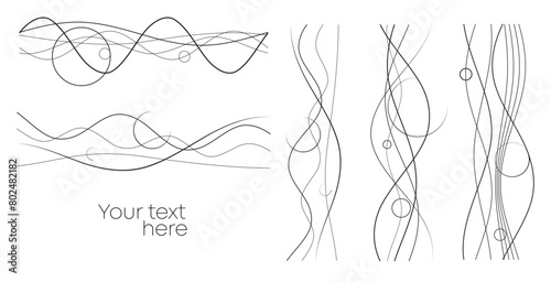 Design elements on white background isolated. Creative art. Abstract wavy stripes. Monochrome lines created using Blend Tool. Vector illustration EPS10 digital for promotion product, report cover page