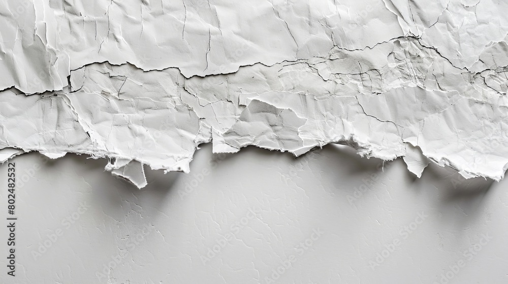 A texture detail showing a piece of white torn paper with frayed edges, highlighted on a torn border for graphic use A texture detail showing a piece of white torn paper with frayed edges, highlighted on a torn border for graphic use