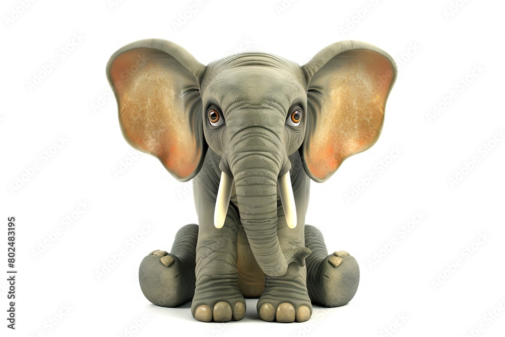 Cute cartoon elephant, isolated on a white background. Concept of character design, wildlife, funny animals. Digital illustration
