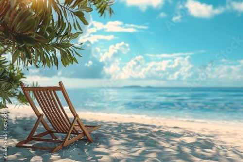 Wooden deck chair on a tropical beach © raquel